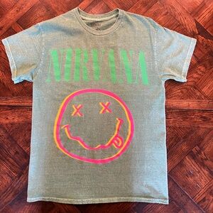 Vintage Green Nirvana T-shirt with Pink Smiley Face